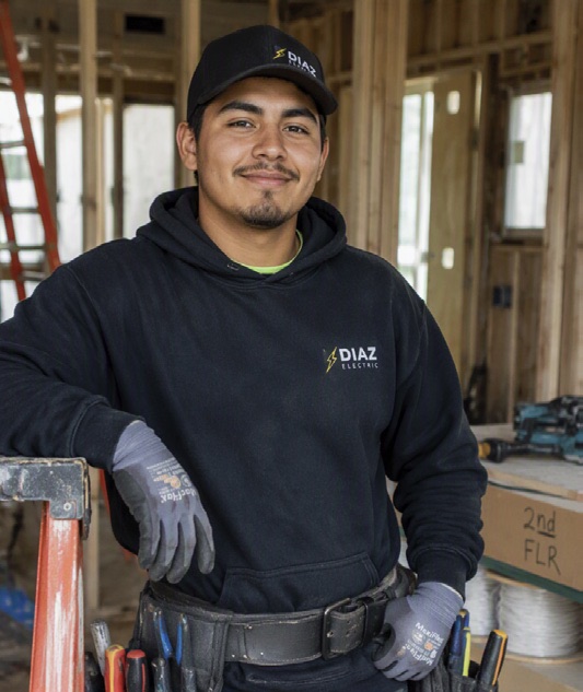 Étudiant agenouillé sur un chantier